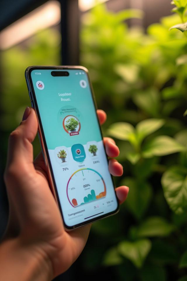 Smartphone app showing plant health diagnostics